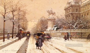 Eugene Galien Laloue Painting - Paris In Winter Parisian gouache Eugene Galien Laloue